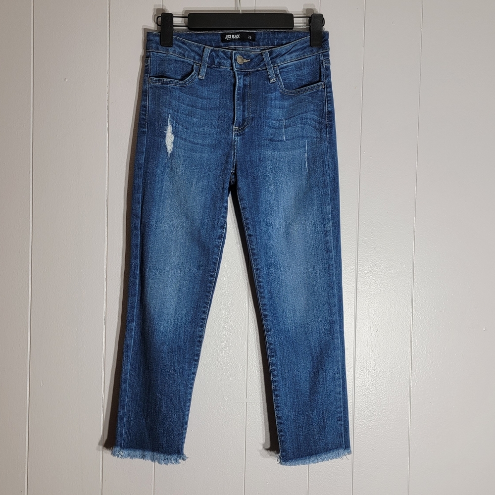 Just Black Midrise Cropped Distressed Raw Hem Jeans Size 26